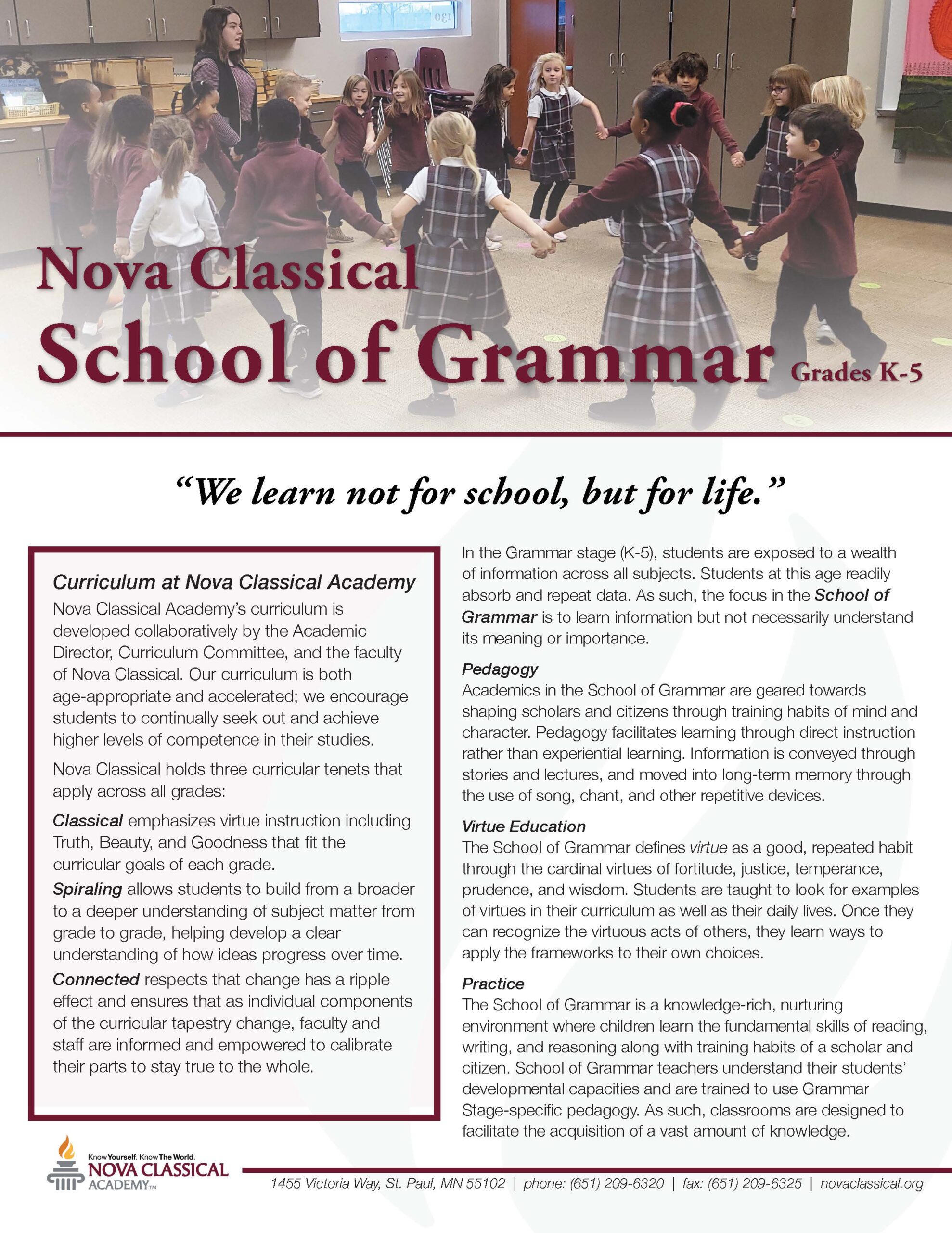 Nova Classica School of Grammar (K-5) - one-pager